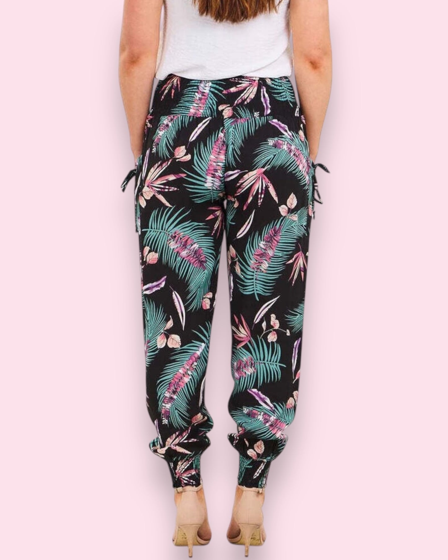 Harem Pants - Teal/Black Palm Print