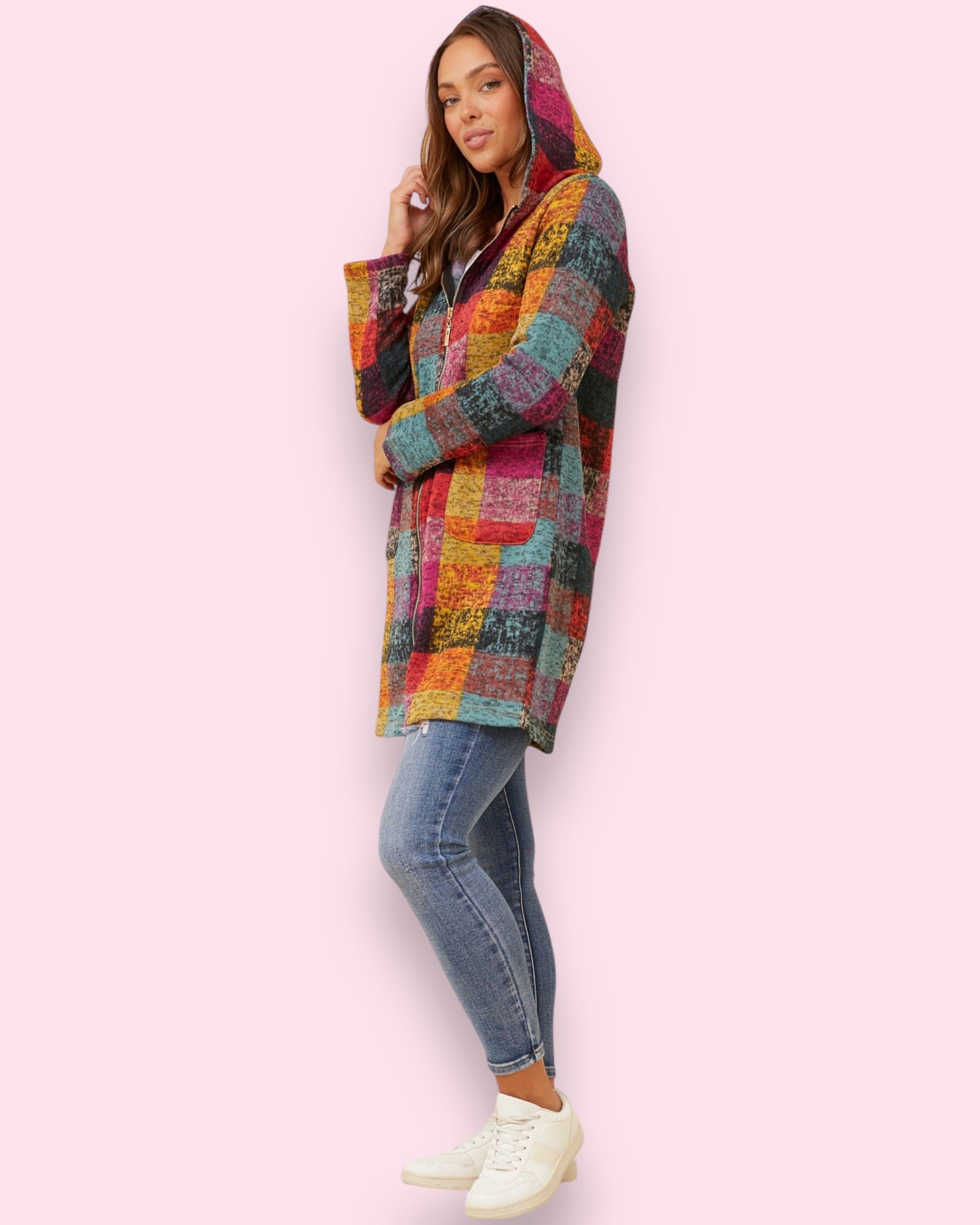 Check Coat With Zipper