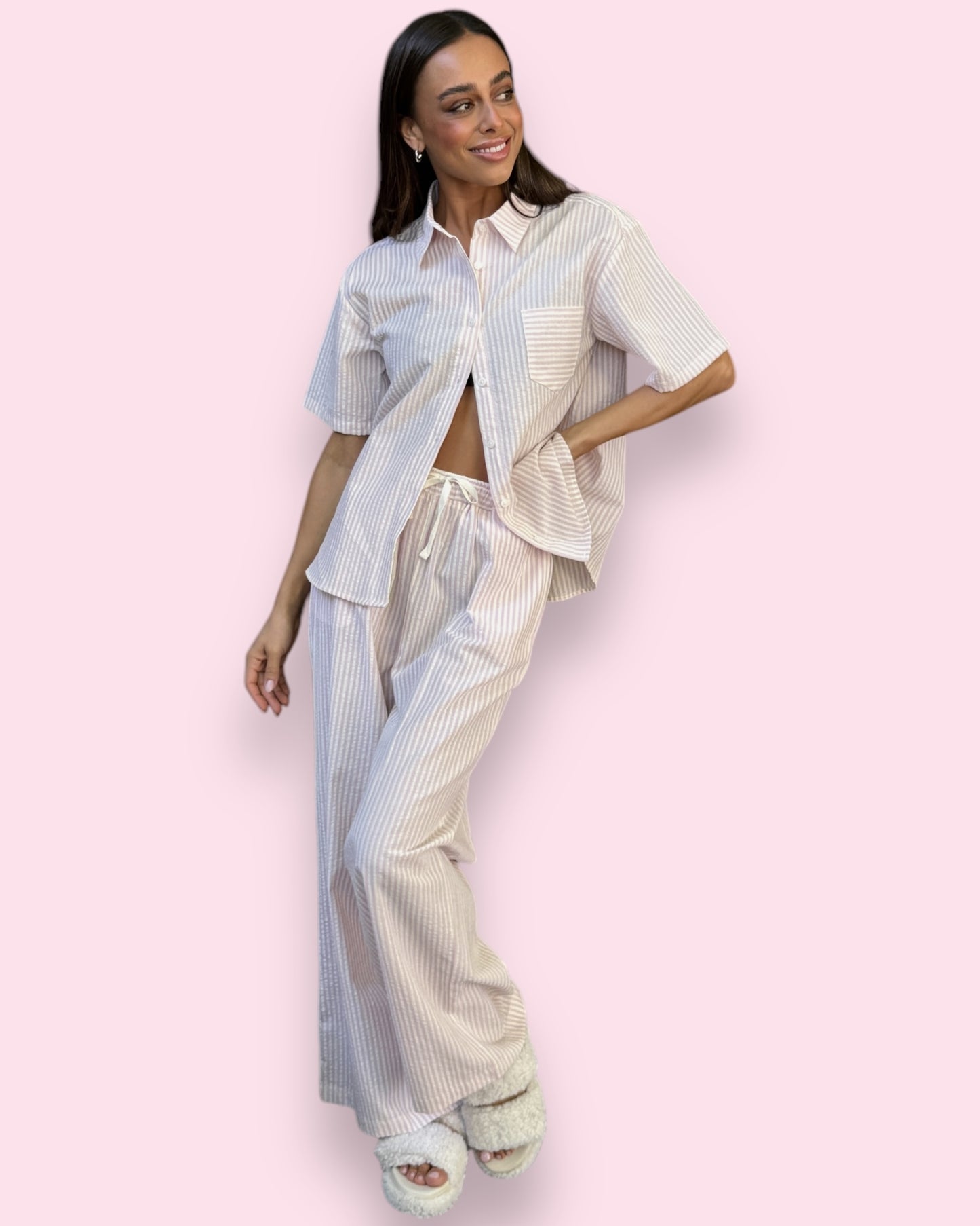 Samara PJ Set - Pink/White Stripe