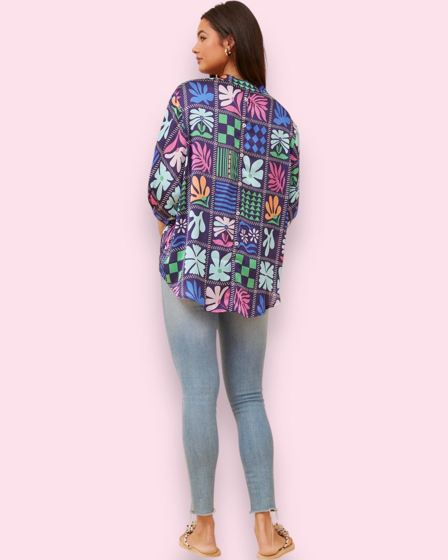 Mia Printed Shirt - Navy Patch