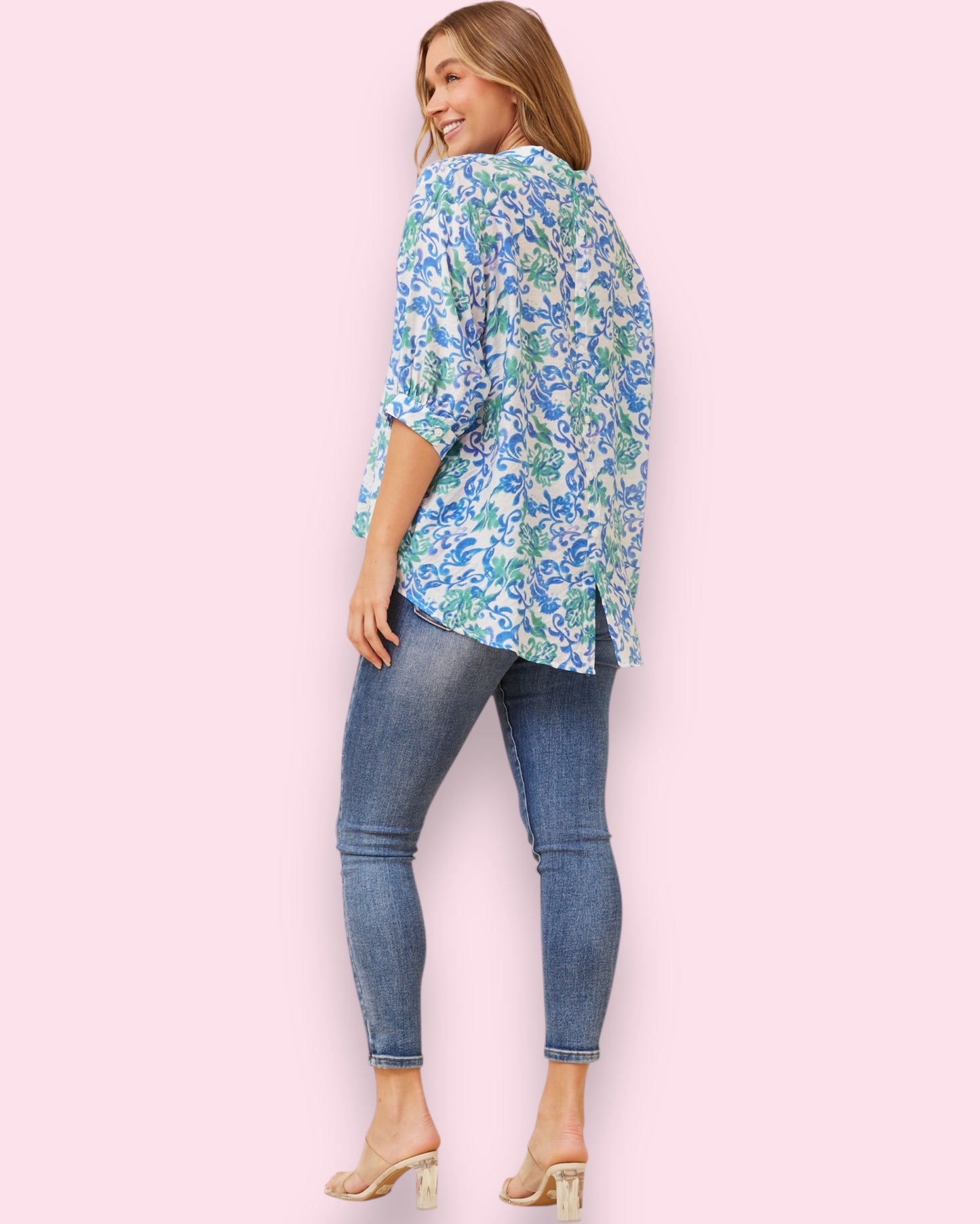 Mia Printed Shirt - Blue/Green Floral