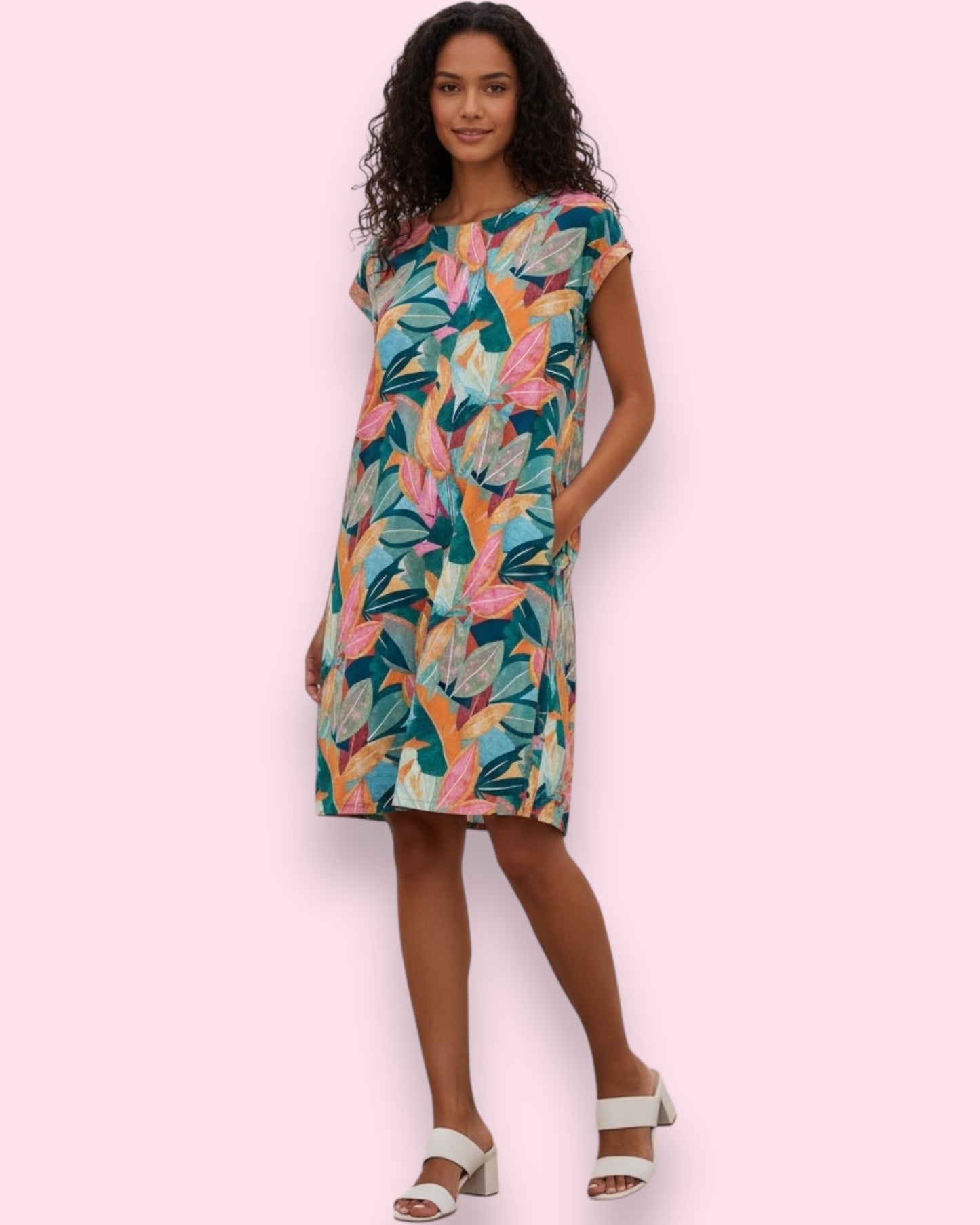 Selena Shift Dress - Multi Blue Leaf