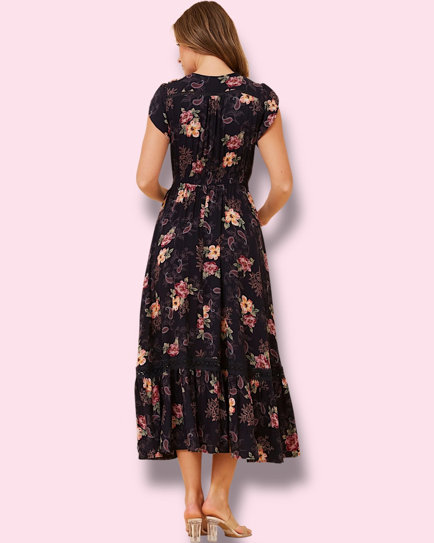 Cleo Maxi - Navy W/Flower