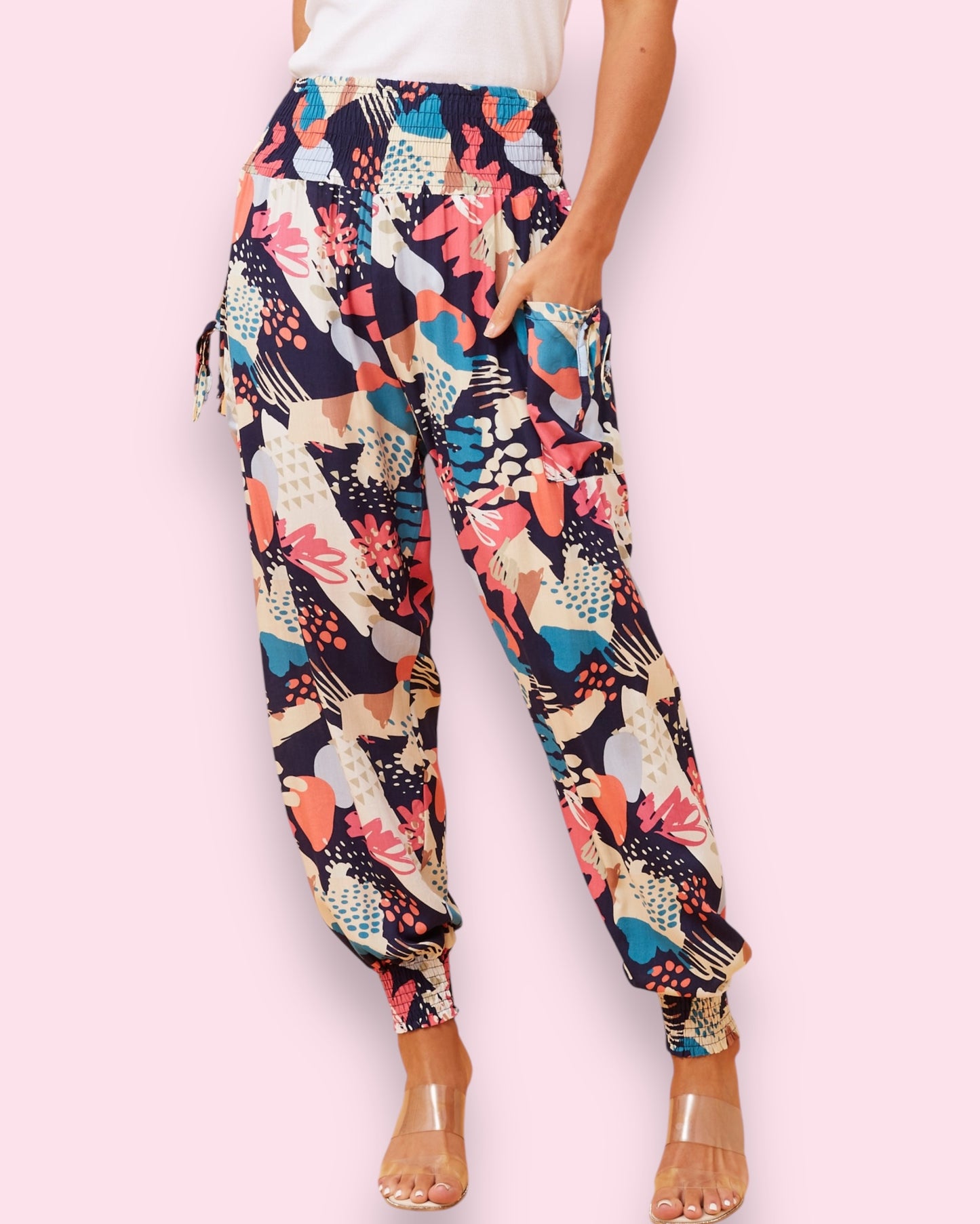 Harem Pants - Multi/Navy Print
