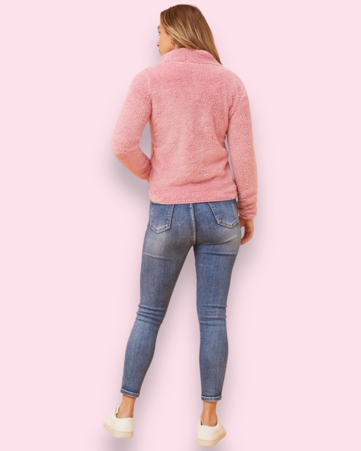 Teddy Fur Zip Jacket - Rose Pink