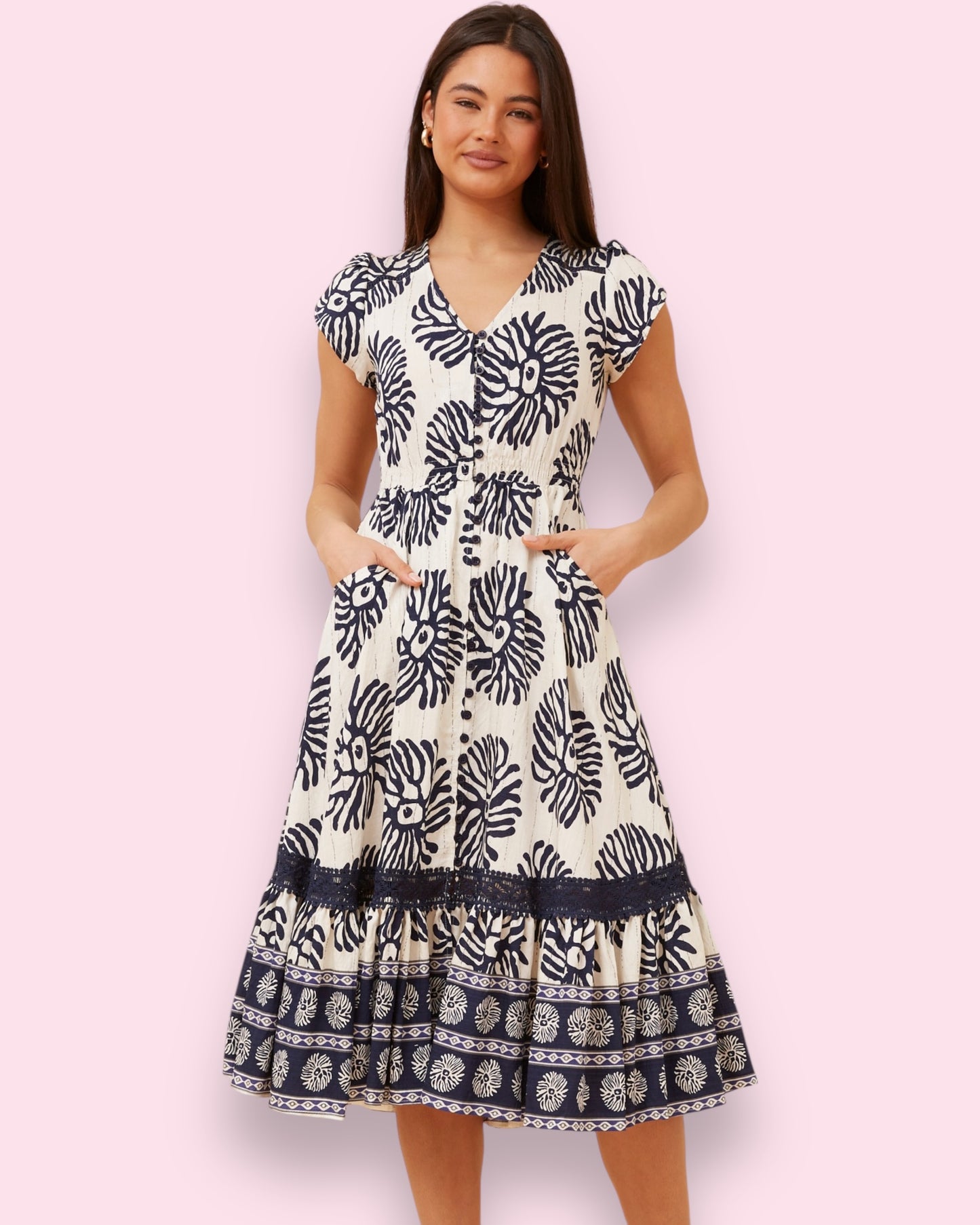 Clea Midi - Navy/White