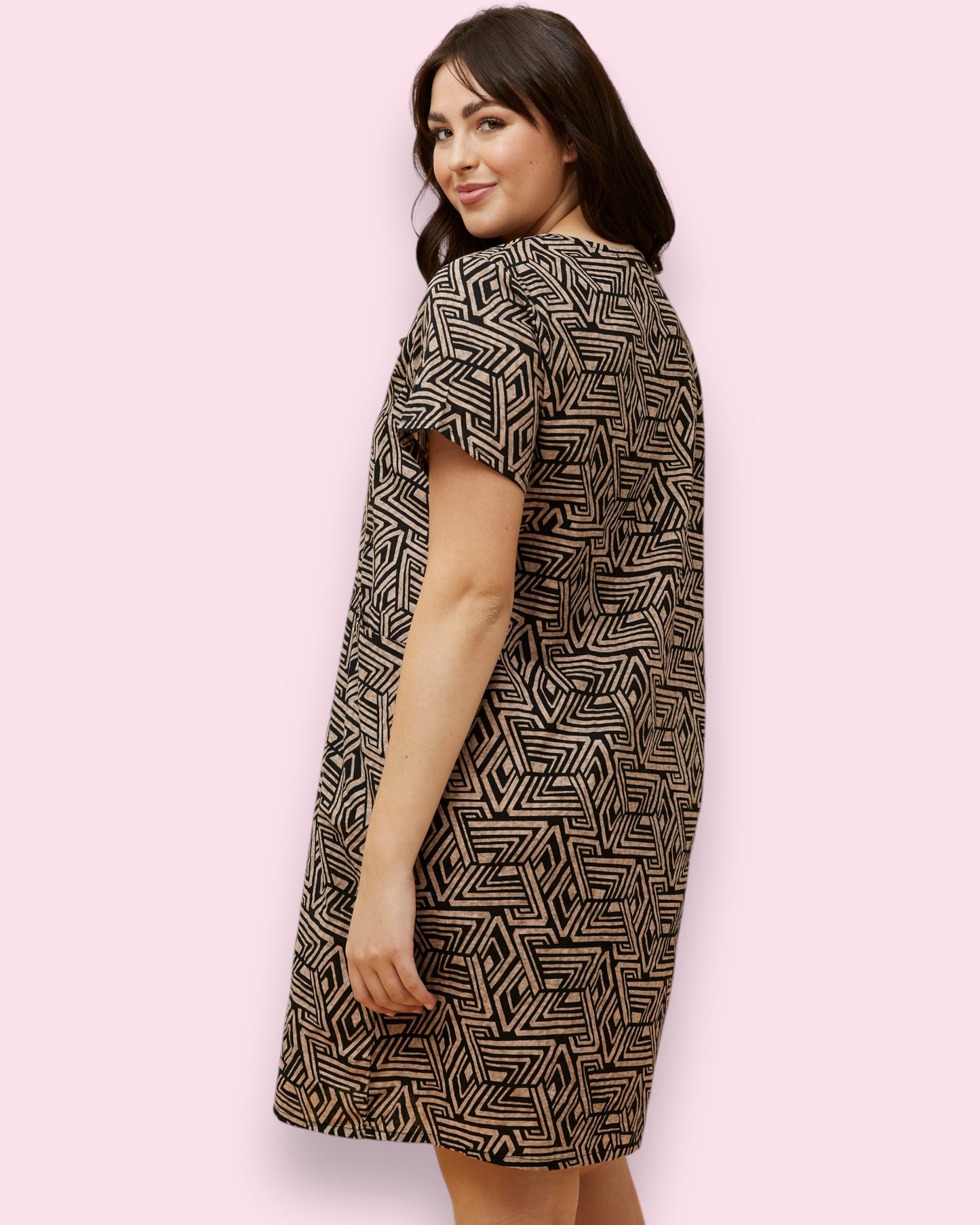 Selena Shift Dress - Black Aztec Print