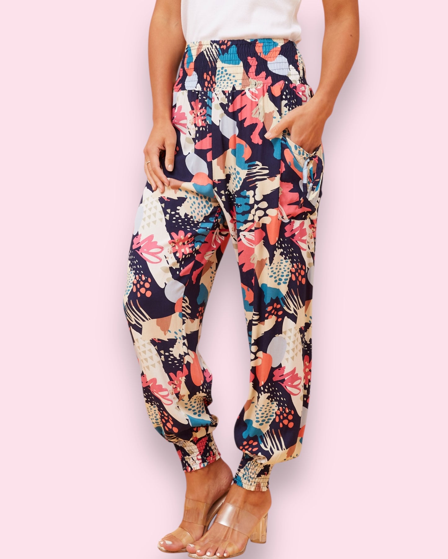 Harem Pants - Multi/Navy Print