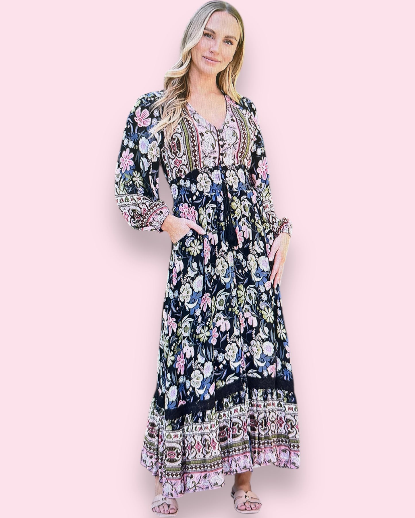 Candice Maxi Dress - Black Floral