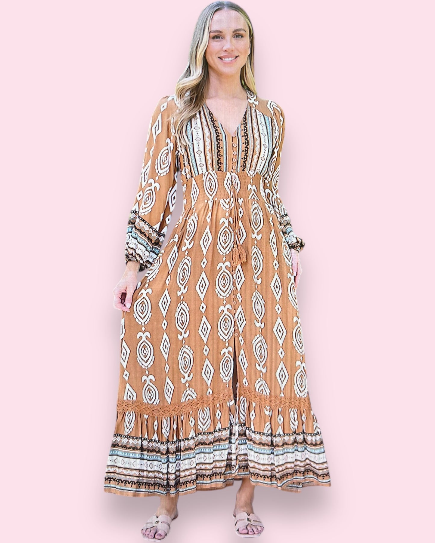 Candice Maxi Dress - Tan/White