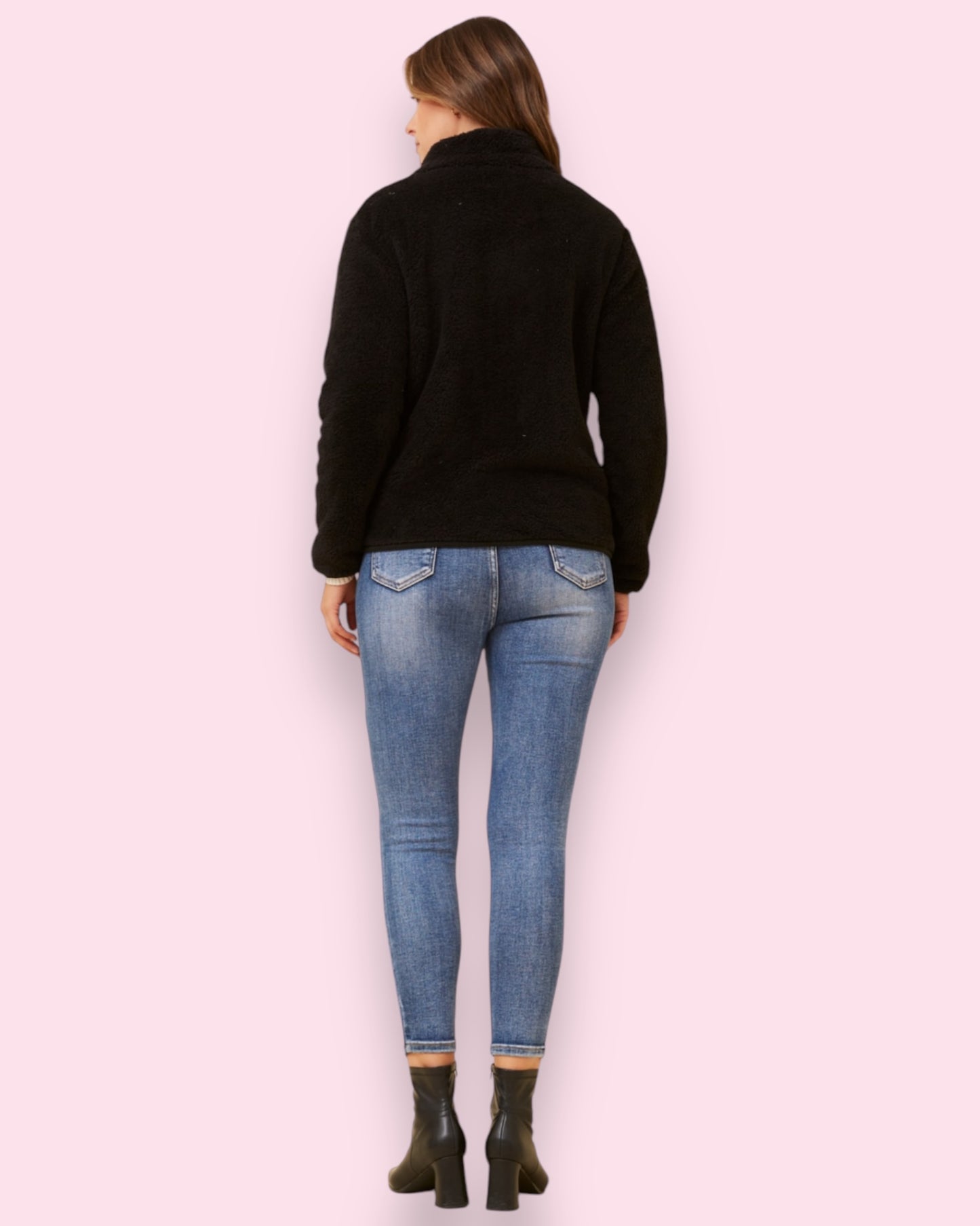 Teddy Fur Zip Jacket - Black