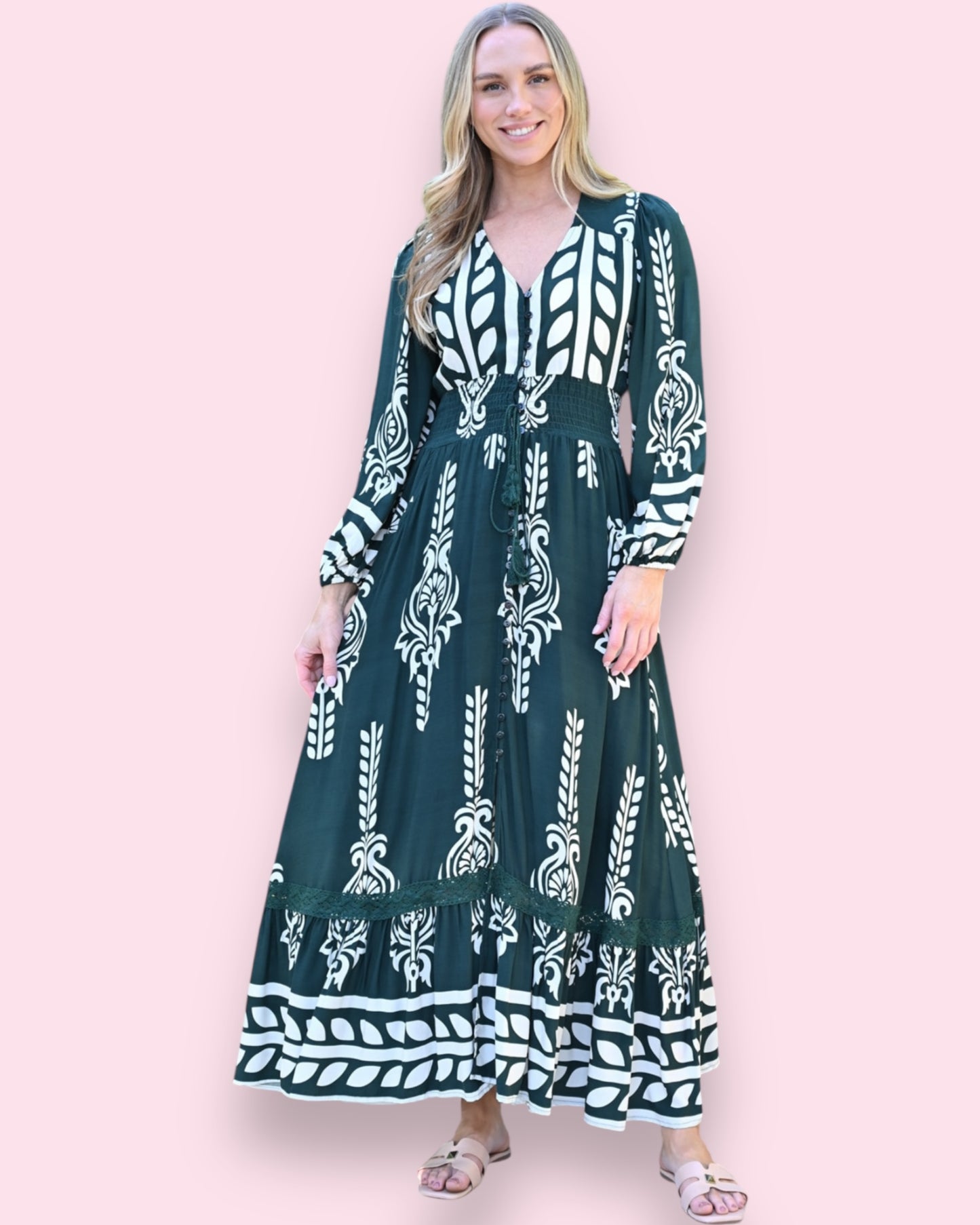Candice Maxi Dress - Green/White