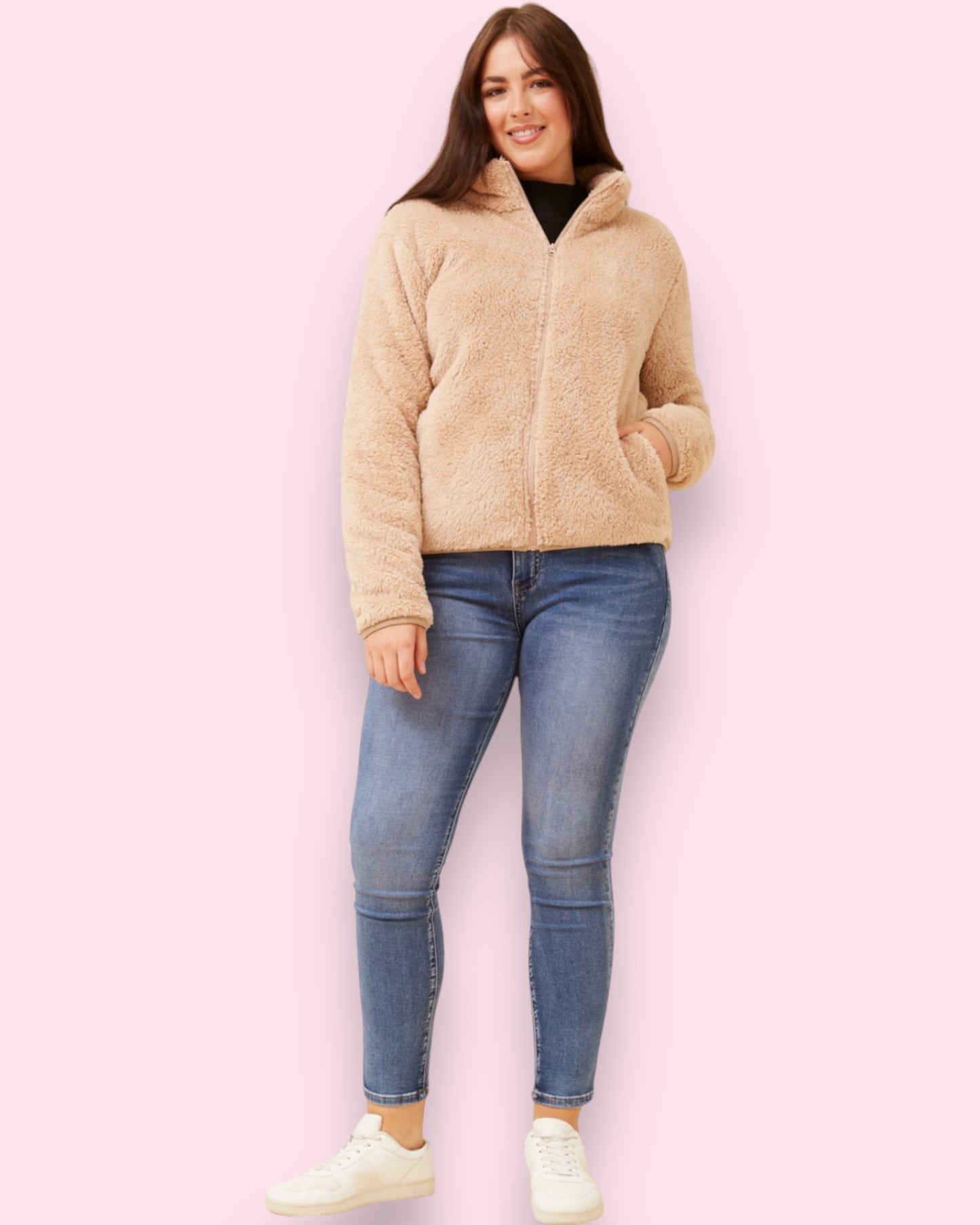 Teddy Fur Zip Jacket - Beige