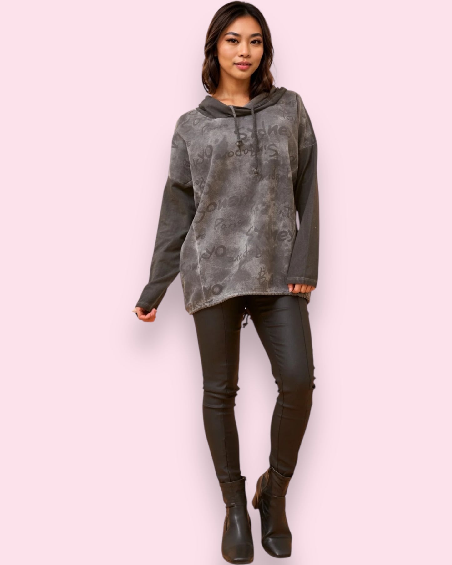Petra Faux Suede Pullover - Gunmetal