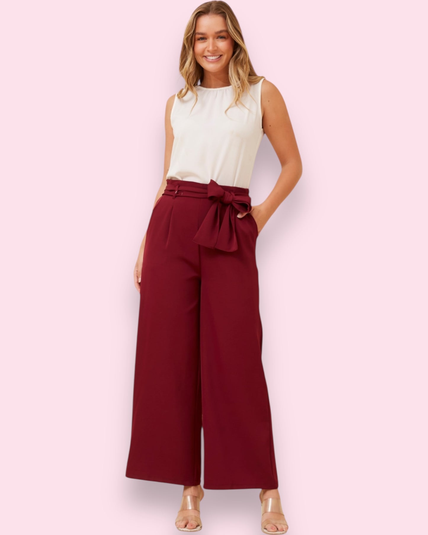 Lena Paperbag Waist Pants - Red Dahlia