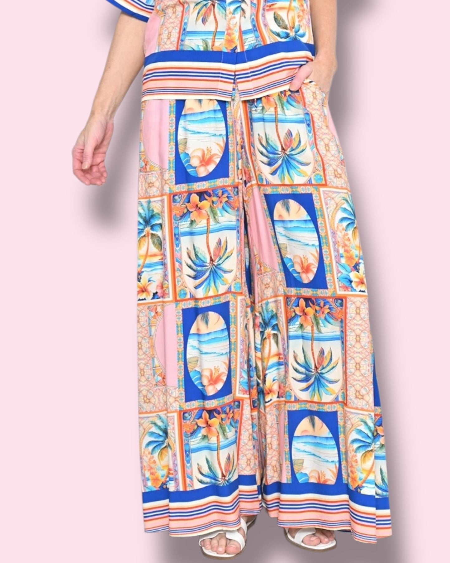 Charlene Printed Pants - Pink Tropical