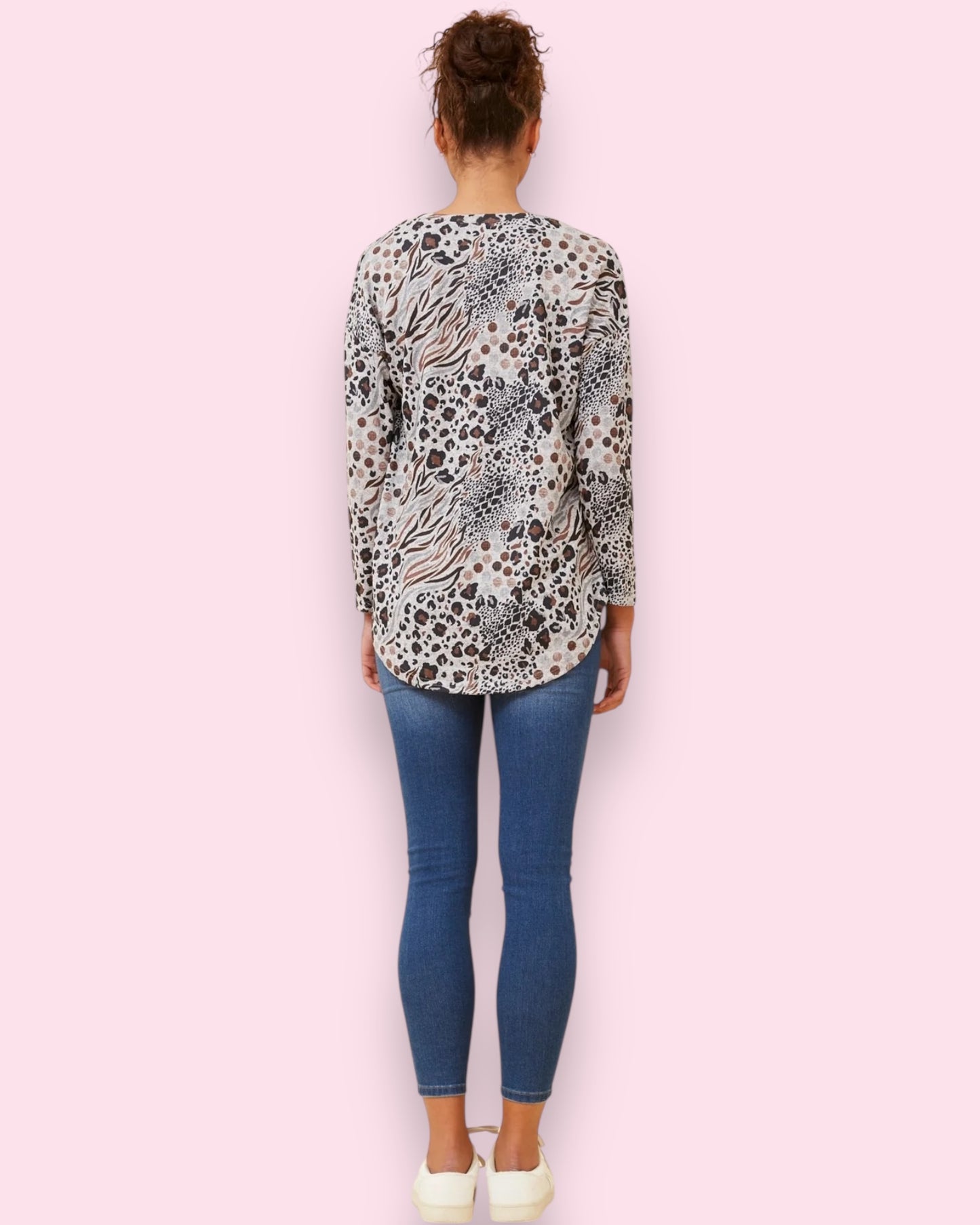 Ava Printed Top - Beige Animal Print