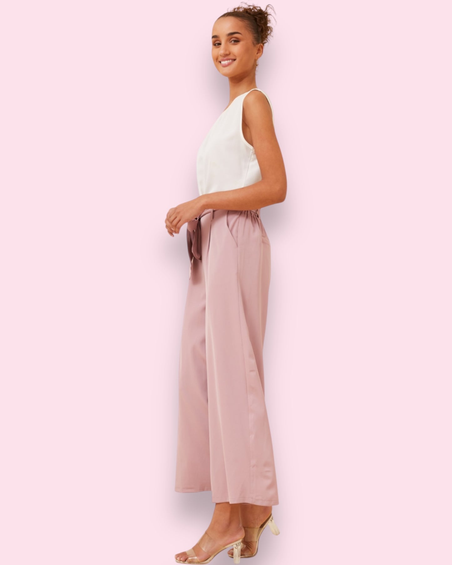 Lena Paperbag Waist Pants - Dusty Pink