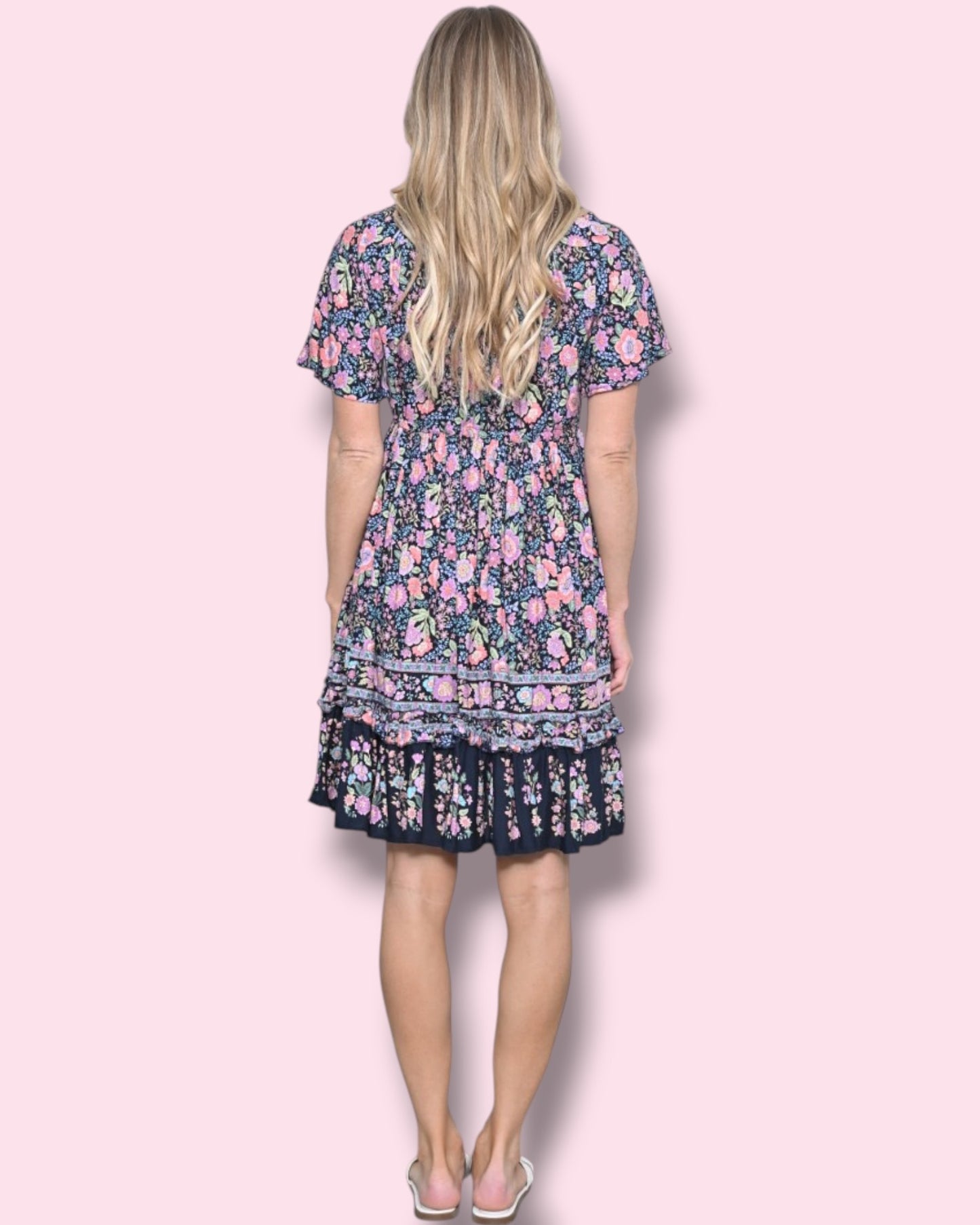 Calista Dress - Navy/Pink Floral