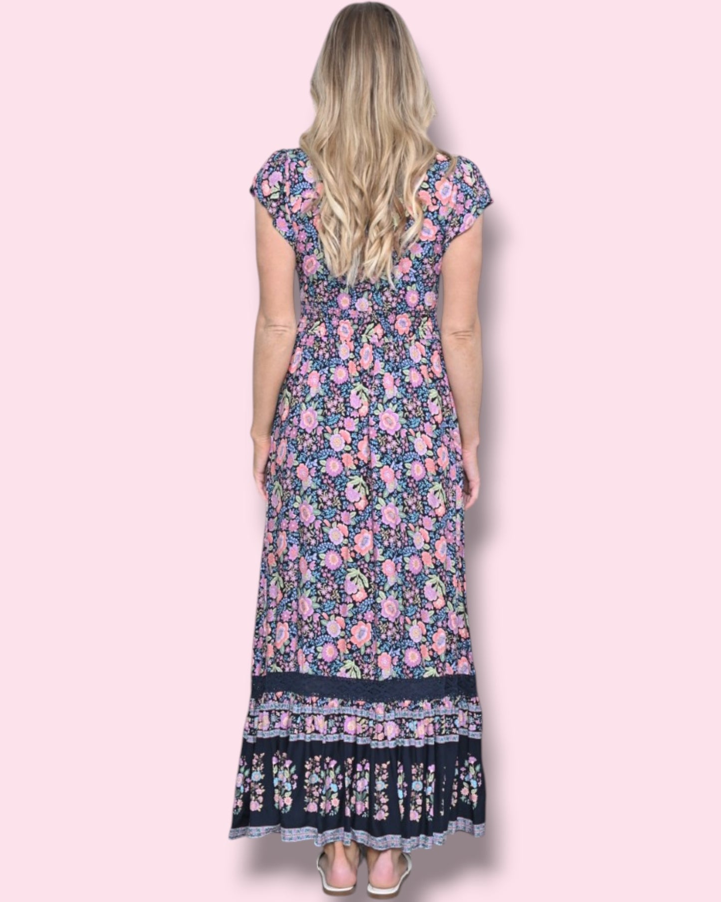 Cassie Print Maxi Dress - Navy/Pink Floral