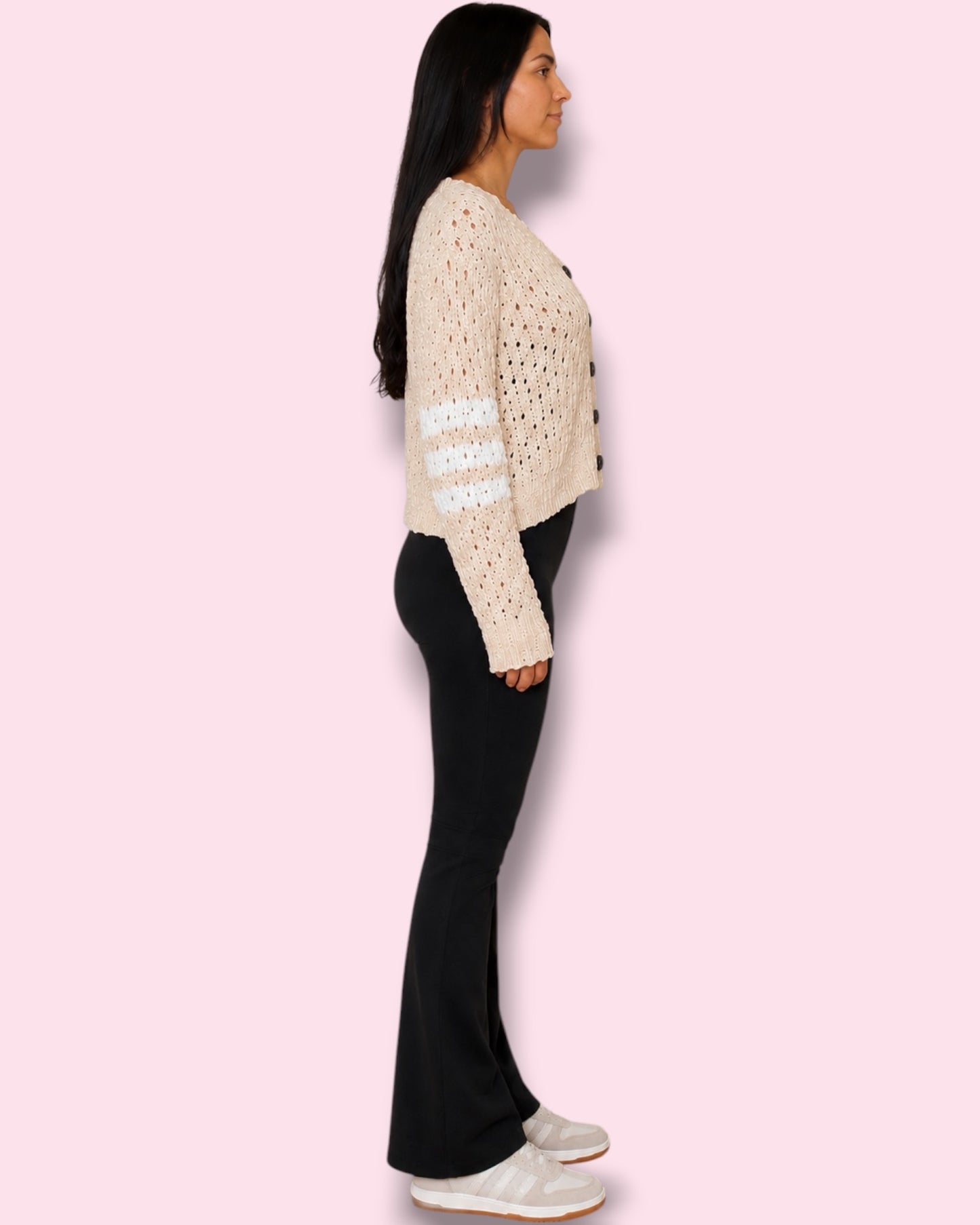 Amanda Button Up Cardigan - Khaki/Cream