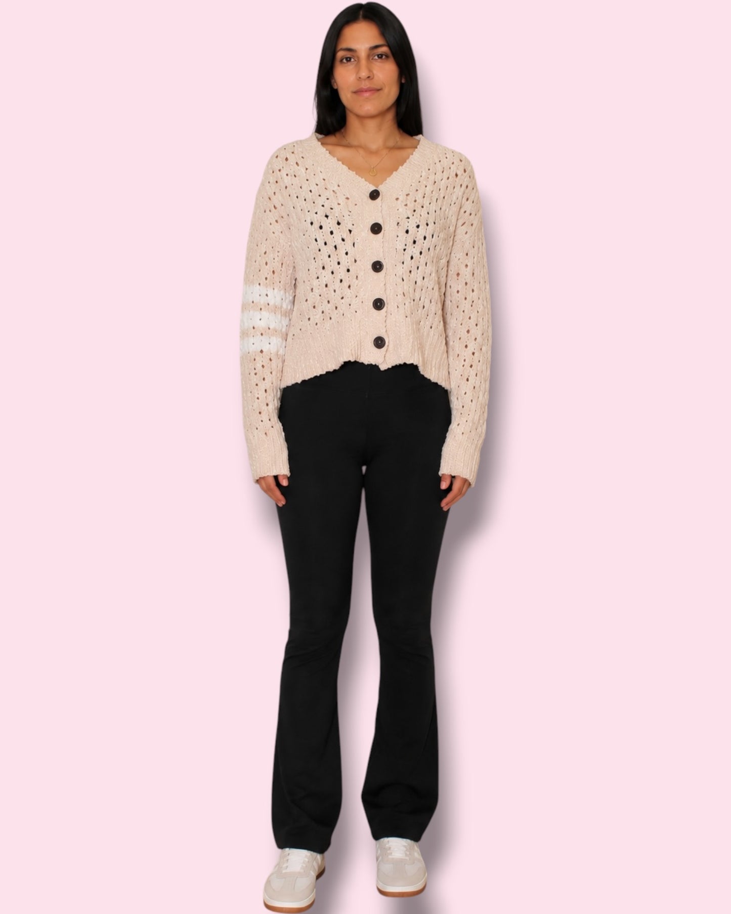 Amanda Button Up Cardigan - Khaki/Cream