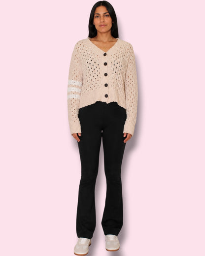 Amanda Button Up Cardigan - Khaki/Cream