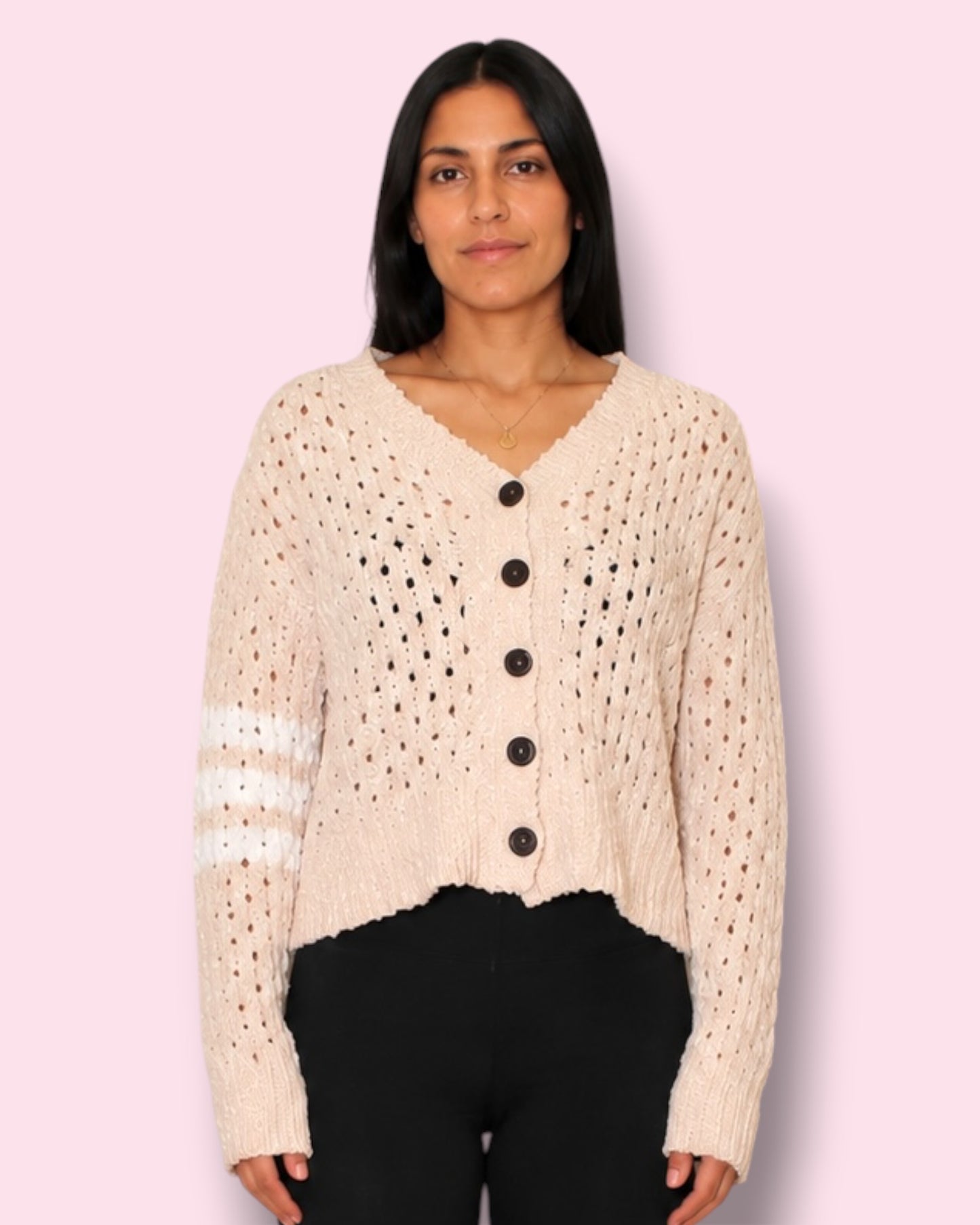 Amanda Button Up Cardigan - Khaki/Cream