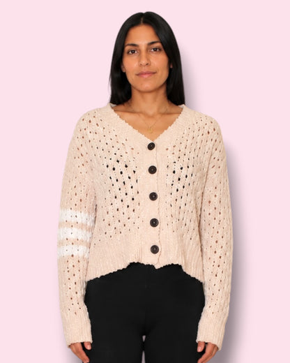 Amanda Button Up Cardigan - Khaki/Cream