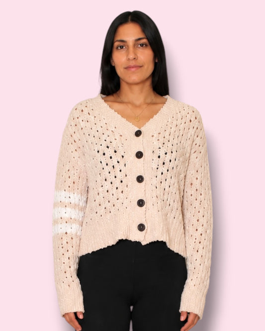 Amanda Button Up Cardigan - Khaki/Cream