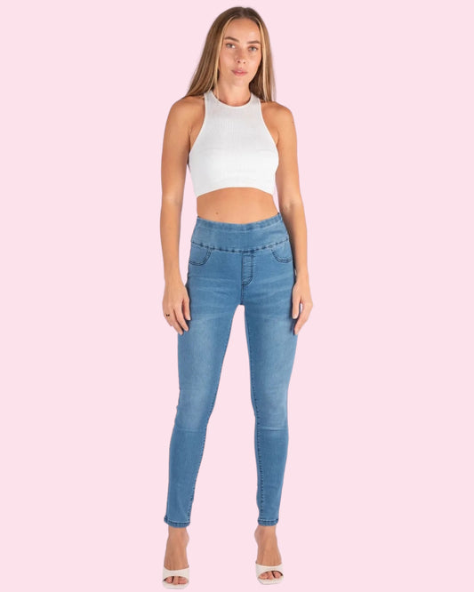 Pull On Mummy Jeans - MID BLUE