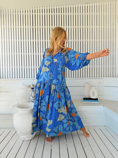 Loretta Maxi Dress - Blue Bell Print