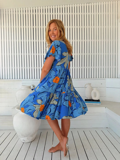Rhys Mini Dress - Blue Bell Print