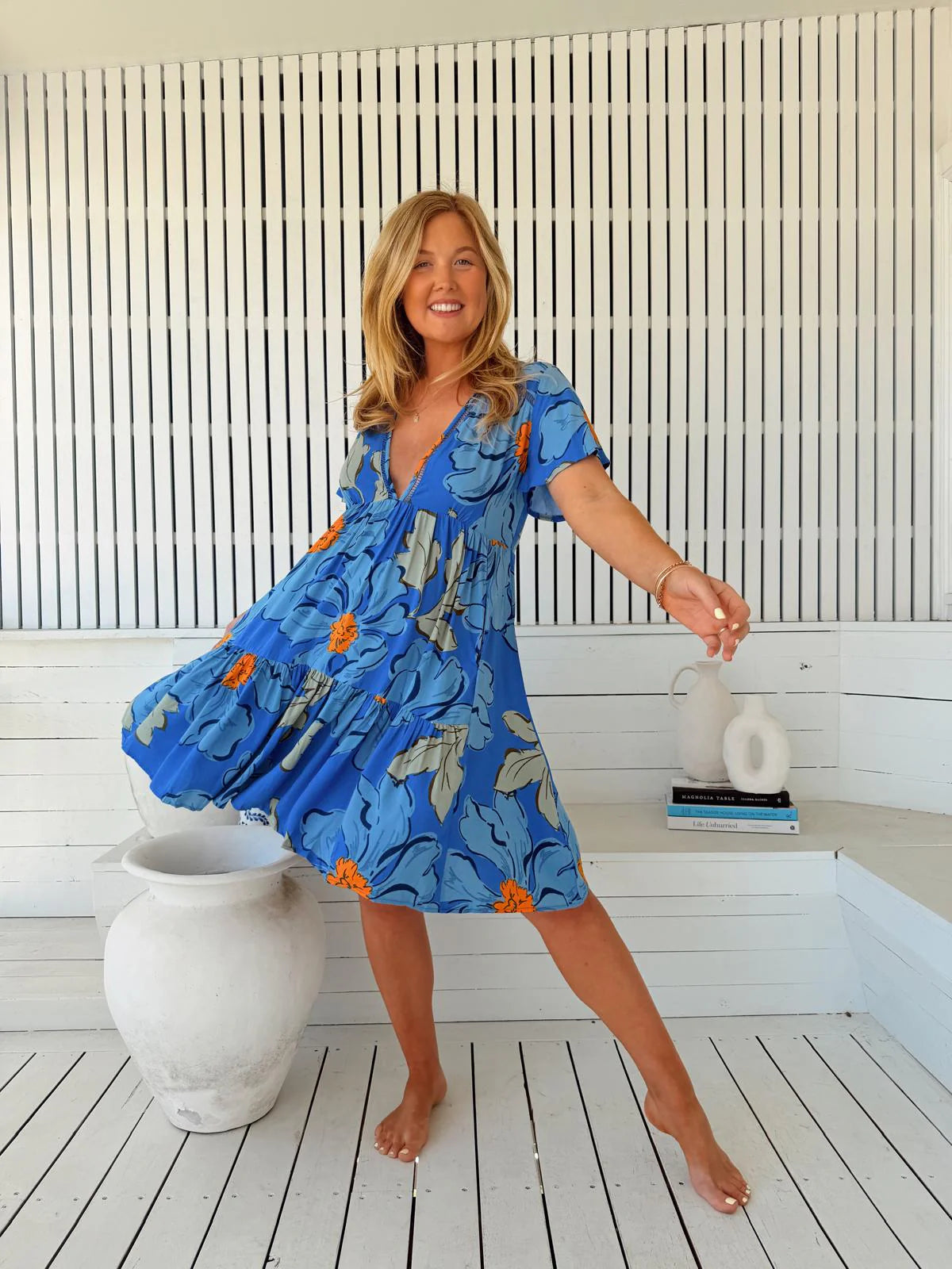 Rhys Mini Dress - Blue Bell Print