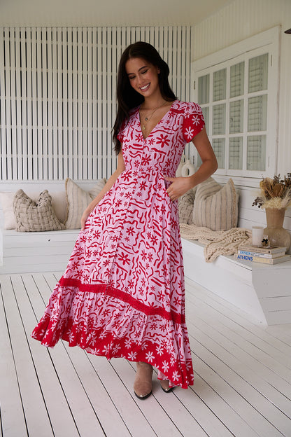 Carmen Maxi Dress - Strawberry Spritz
