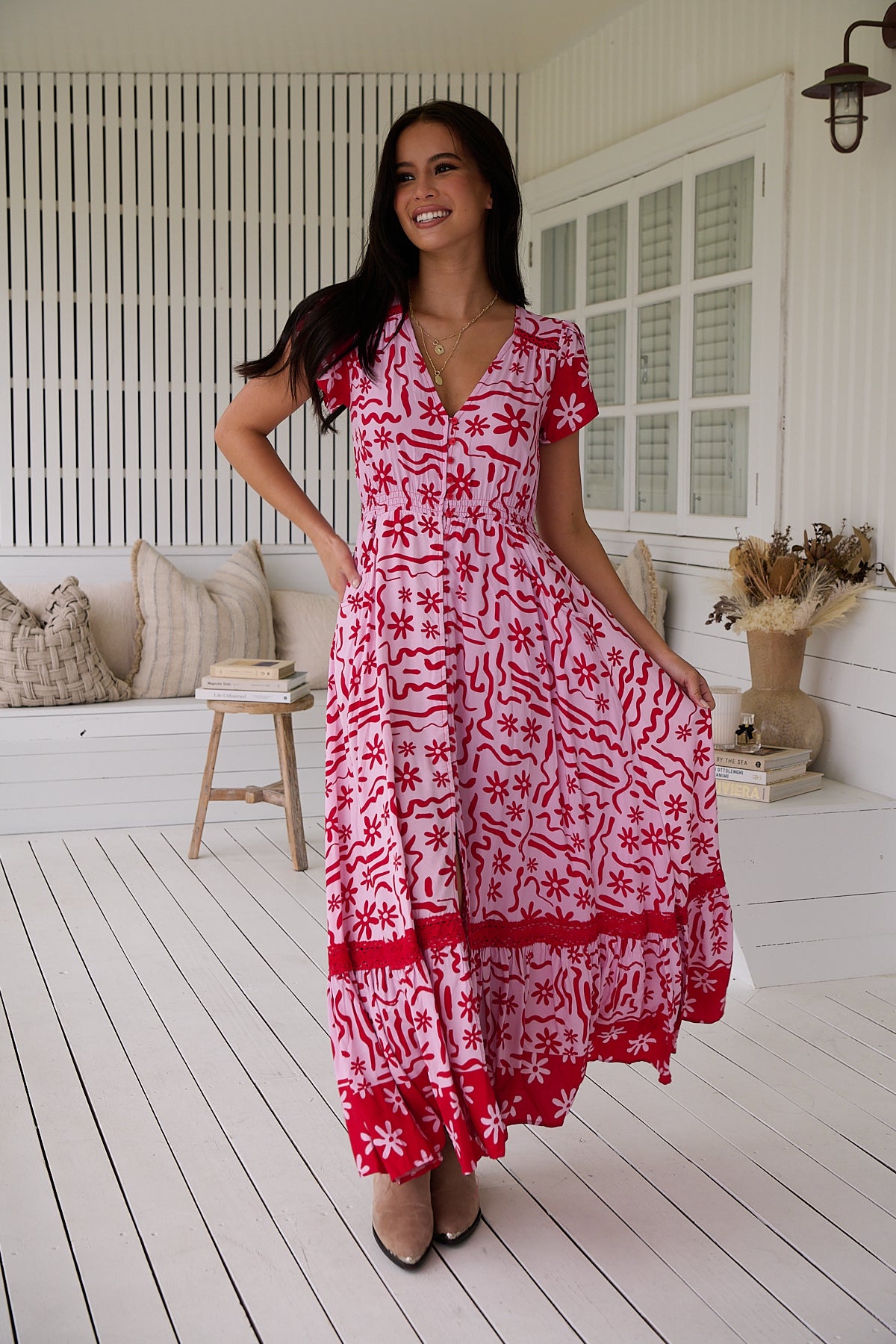 Carmen Maxi Dress - Strawberry Spritz