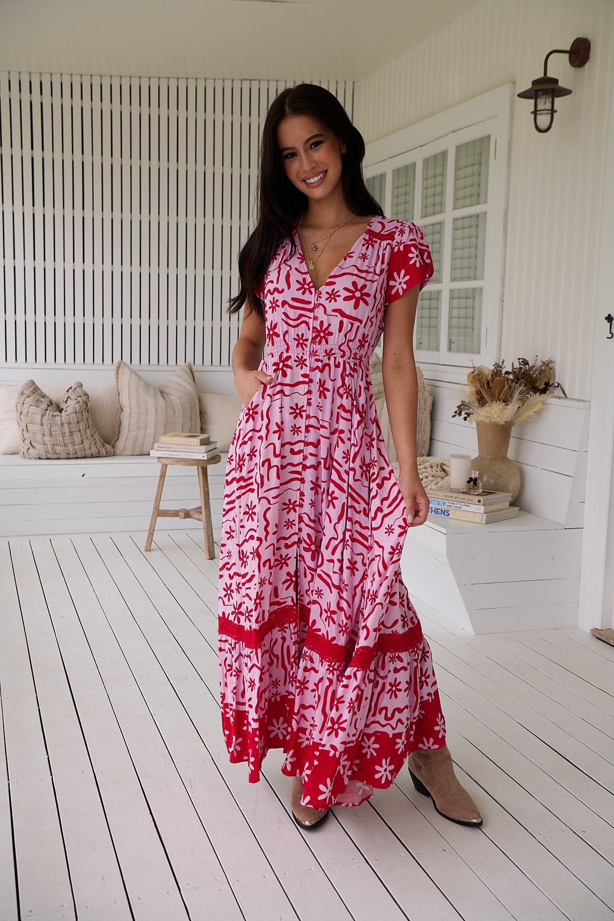 Carmen Maxi Dress - Strawberry Spritz