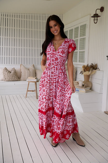 Carmen Maxi Dress - Strawberry Spritz