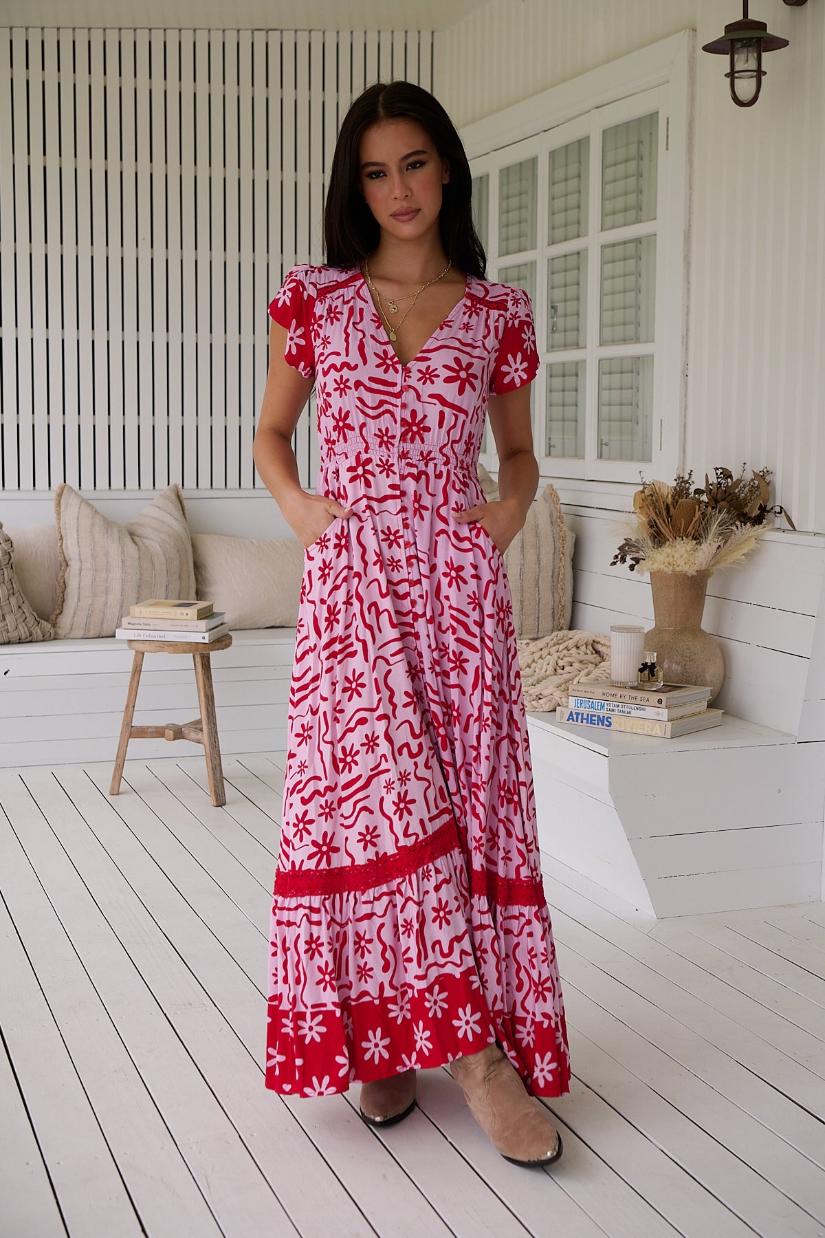 Carmen Maxi Dress - Strawberry Spritz