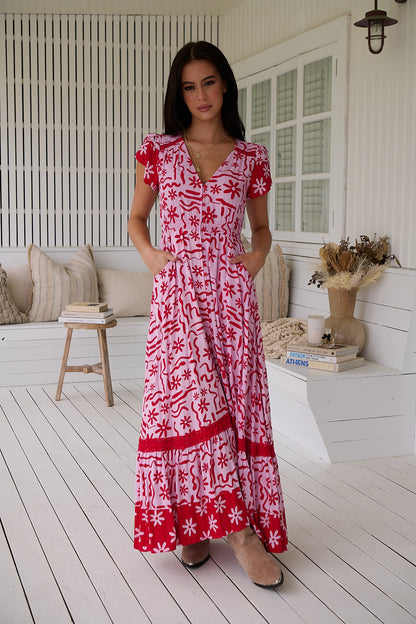 Carmen Maxi Dress - Strawberry Spritz