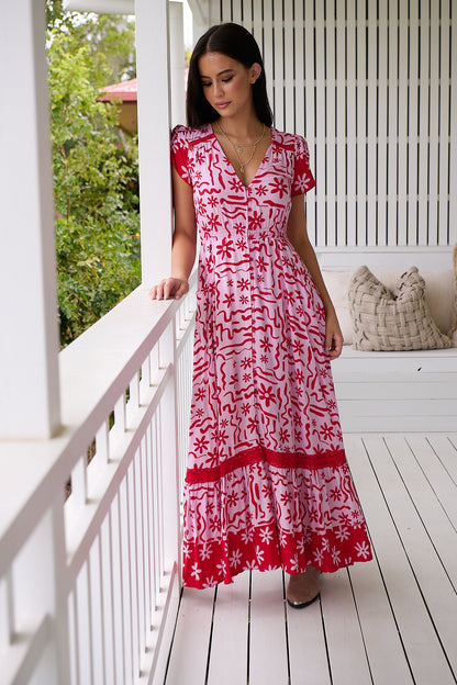 Carmen Maxi Dress - Strawberry Spritz