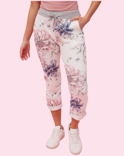 Jazlene 7/8 Printed Pants - Pink/Blue Floral