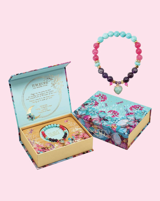 Crystal Heart Charm Bracelet Gift Set Turquoise