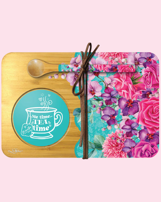 Bamboo Tea time tray Rose Bouquet