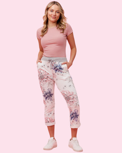 Jazlene 7/8 Printed Pants - Pink/Blue Floral
