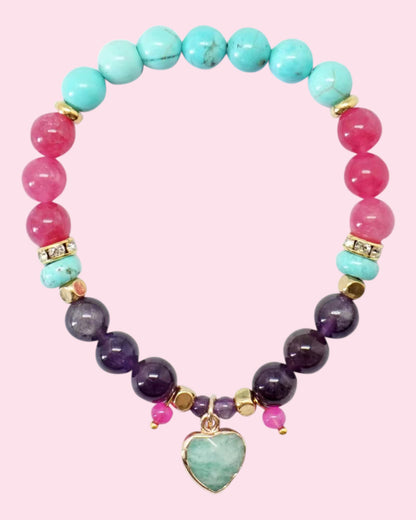 Crystal Heart Charm Bracelet Gift Set Turquoise