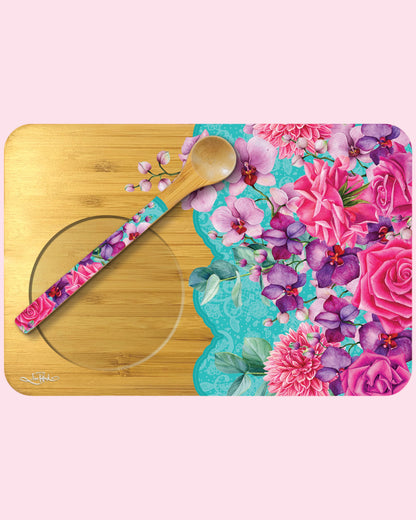 Bamboo Tea time tray Rose Bouquet