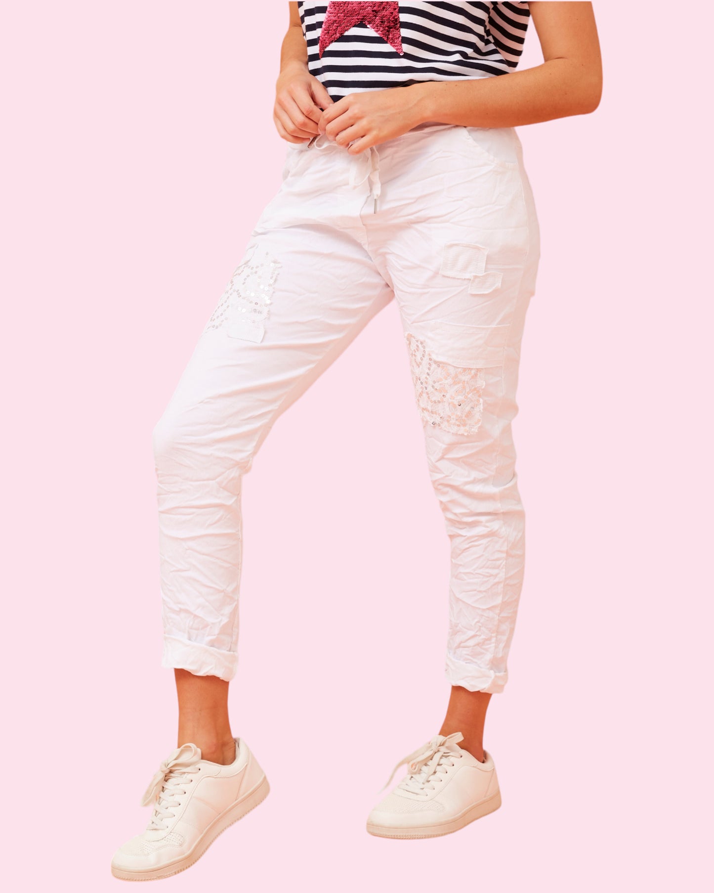 Serenity Sequin Pants - WHITE