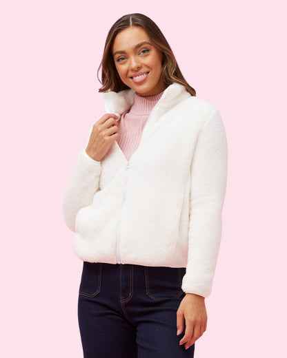 Teddy Fur Zip Jacket - Cream