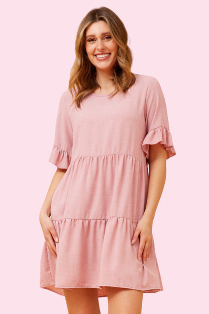 Babydoll Tiered Dress - Pink